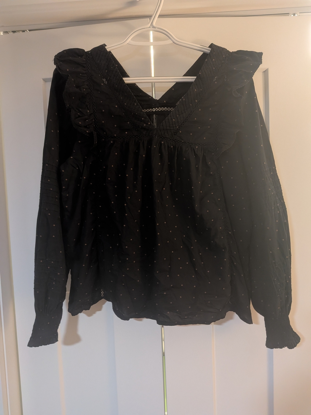 Madewell Voile Ruffled Pintuck Top True Black Ruffle Shoulder Ladder Trim Medium